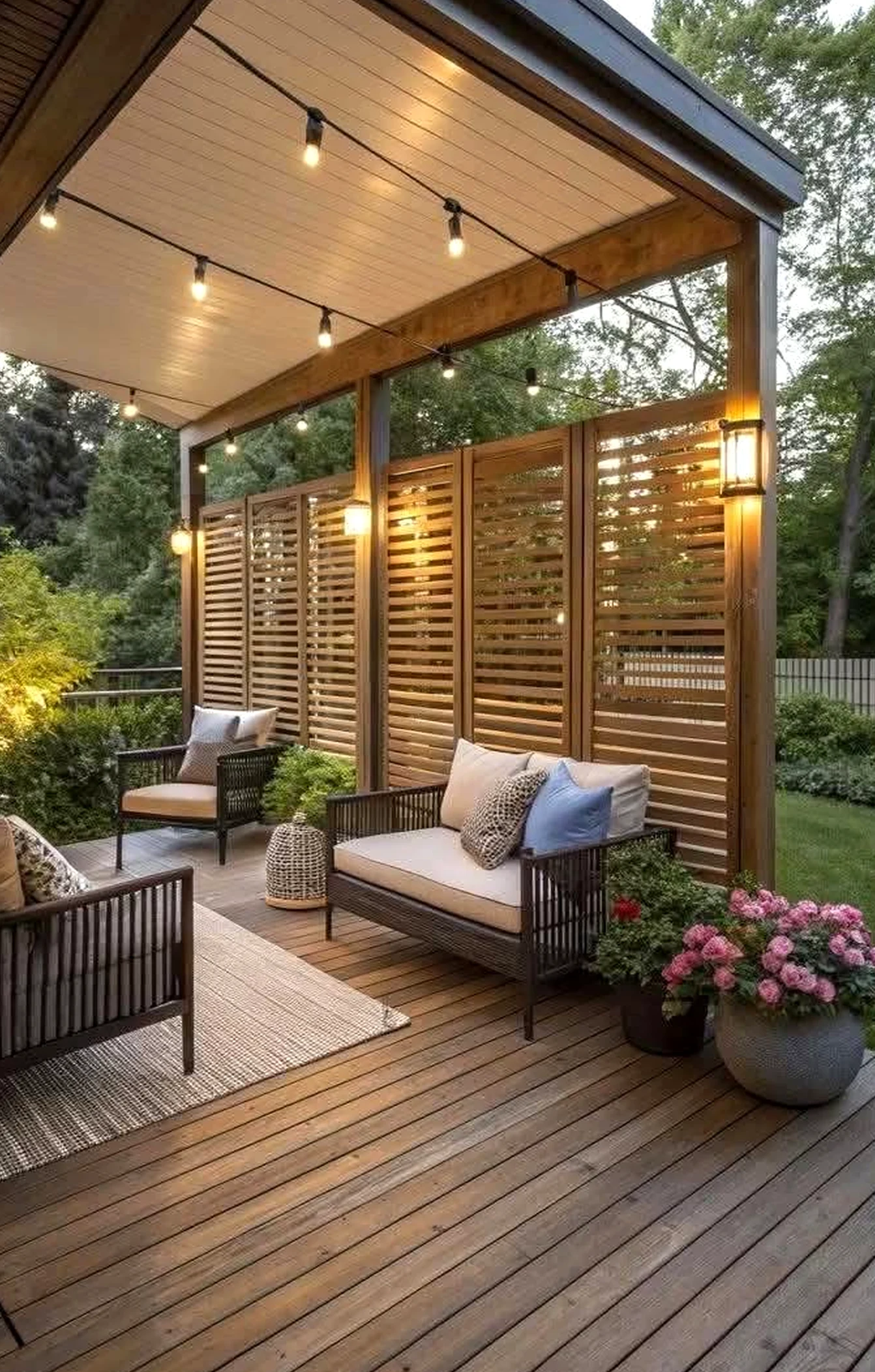 Cozy terrace table draws attention to softness while the setting stays open and lived-in.