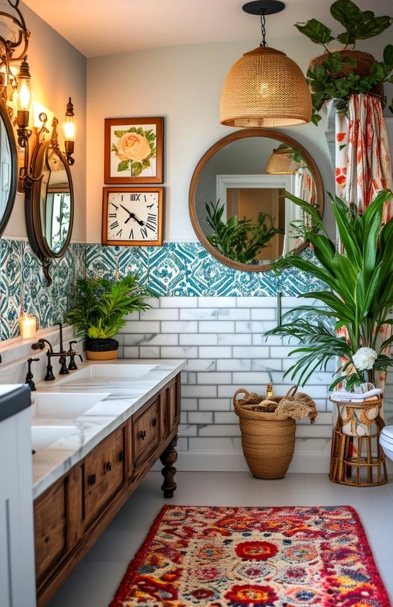 Colorful reading corner adds depth across the entry, giving the decor a finish that feels personal and relaxed.