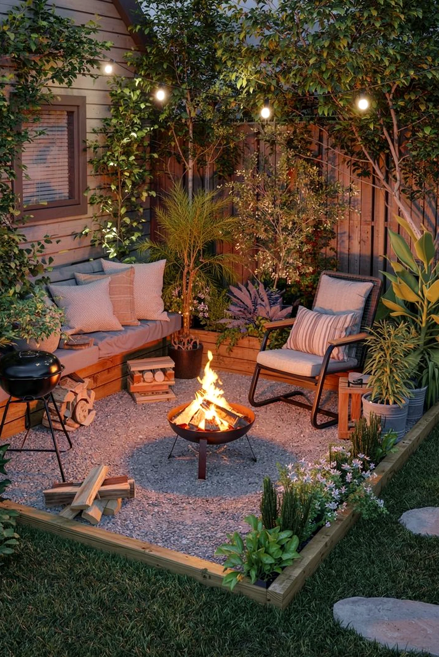 Simple wooden deck brings a useful note of balance, making the corner feel settled and welcoming.