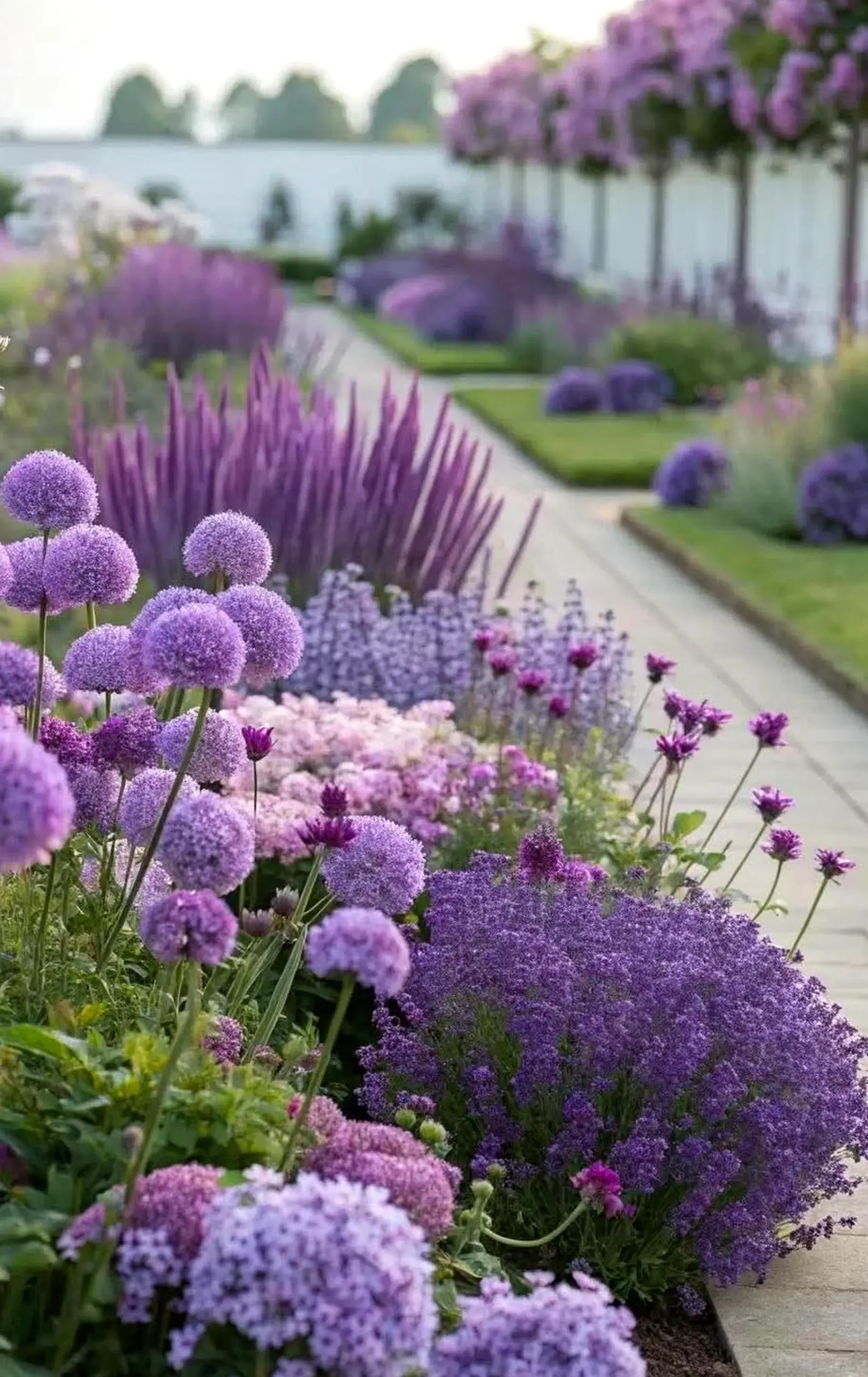 Simple balcony scene anchors the garden edge with clarity, giving the view a mood that feels easy to enjoy.
