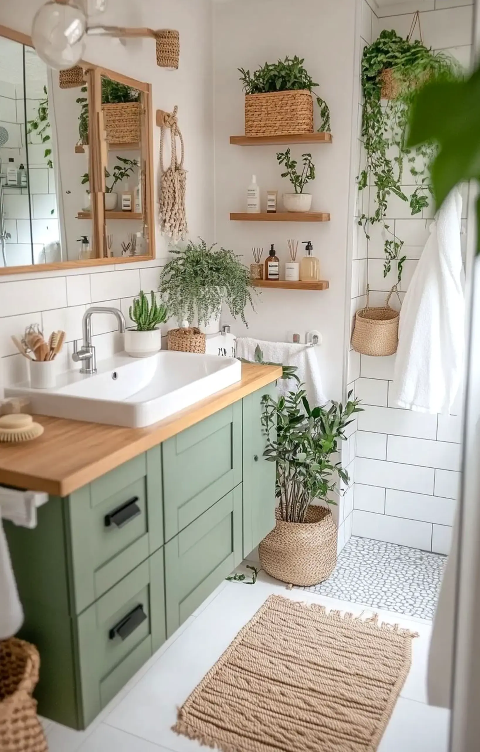 Sunny greenhouse corner introduces warmth into the view, keeping the atmosphere clear and inviting.