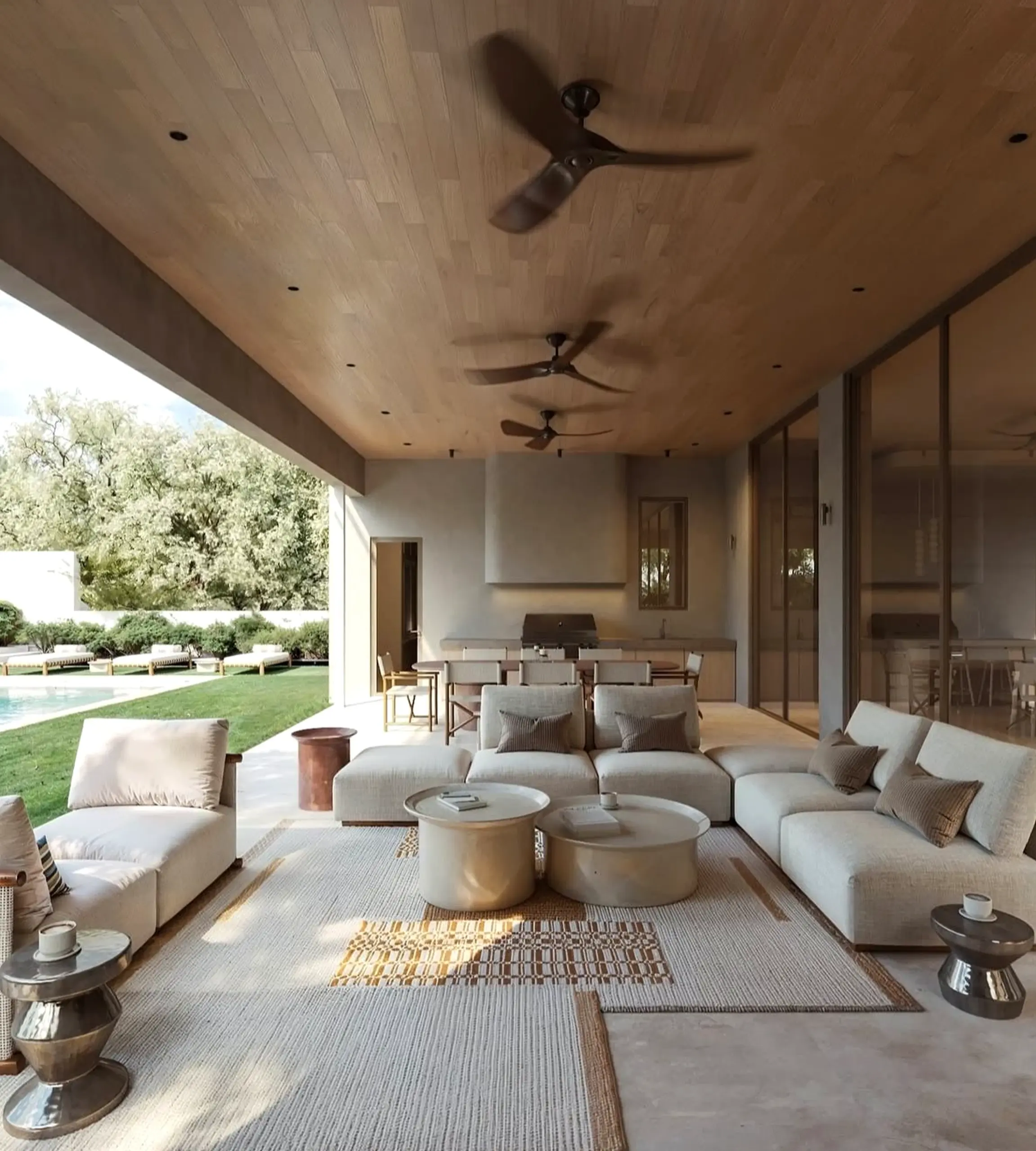 Simple cabinet wall brings order to the outdoor space, creating a mood that feels fresh and intentional.