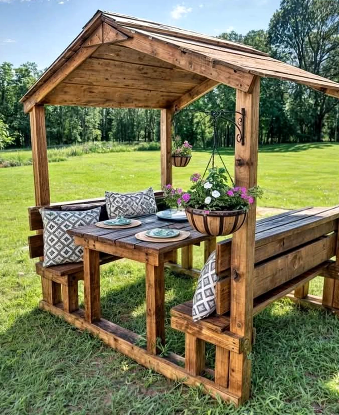 Balanced courtyard view gives the table more depth, so the whole view feels soft at the edges.