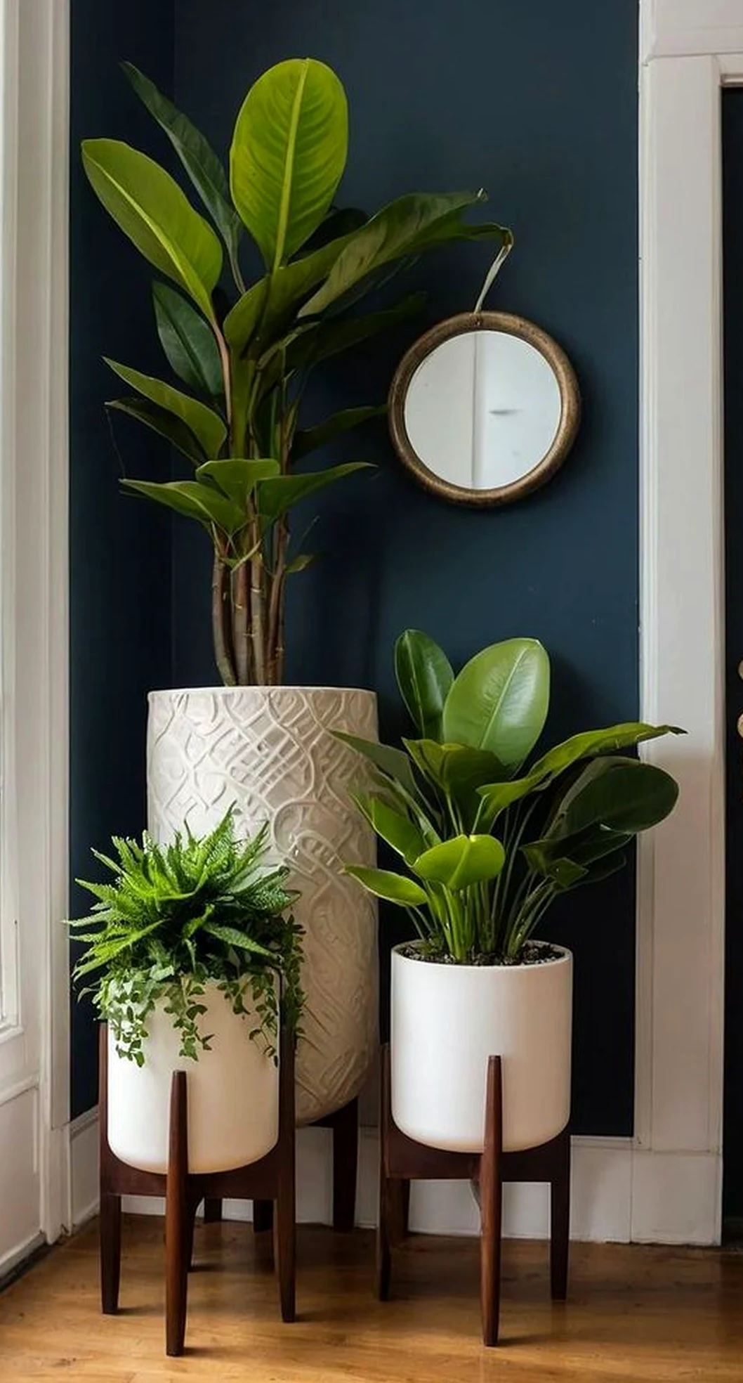 Compact floor pattern gives the wall more focus, so the whole view feels quietly finished.