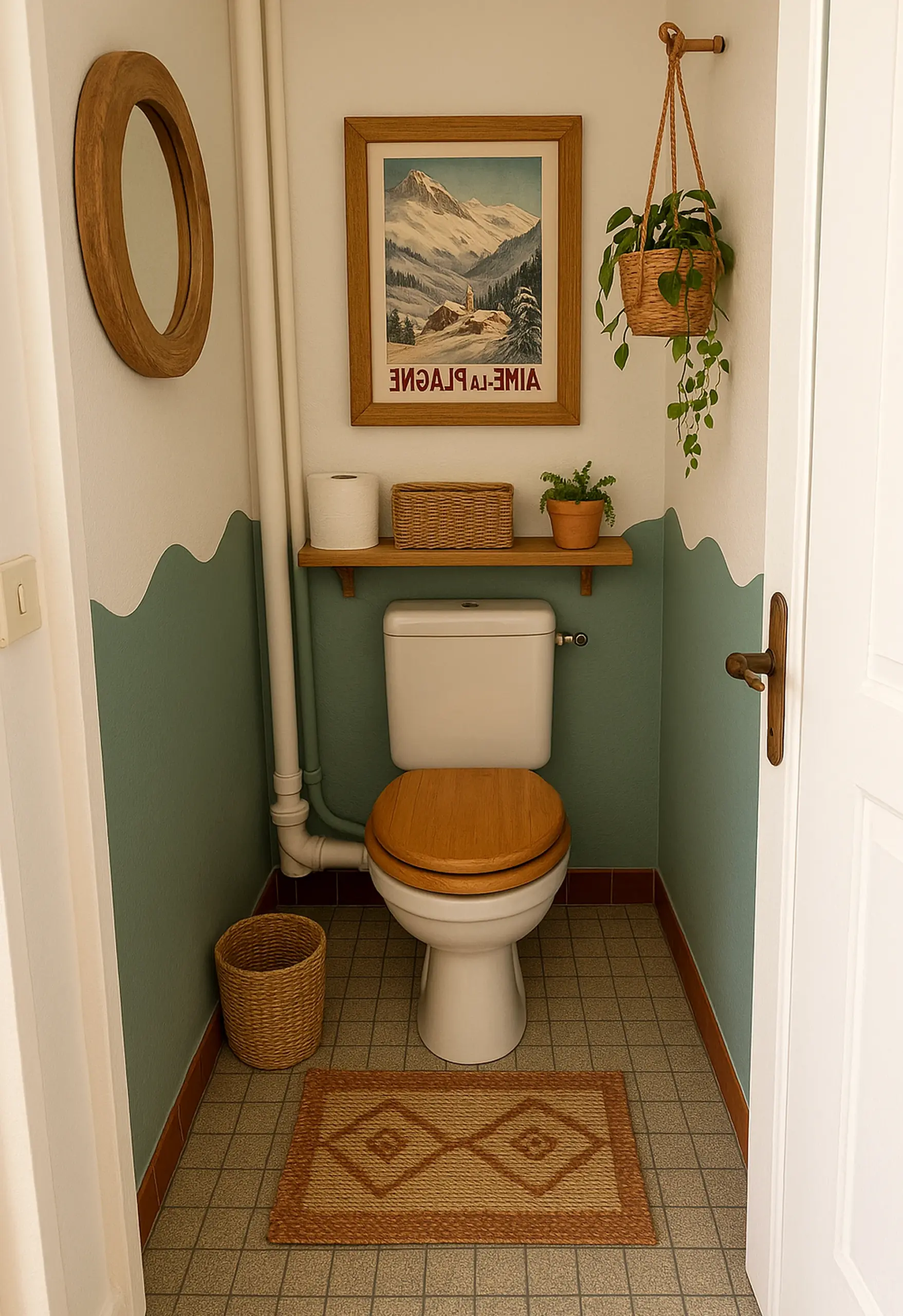 Balanced reading corner frames the wall with texture, making the scene feel simple yet expressive.