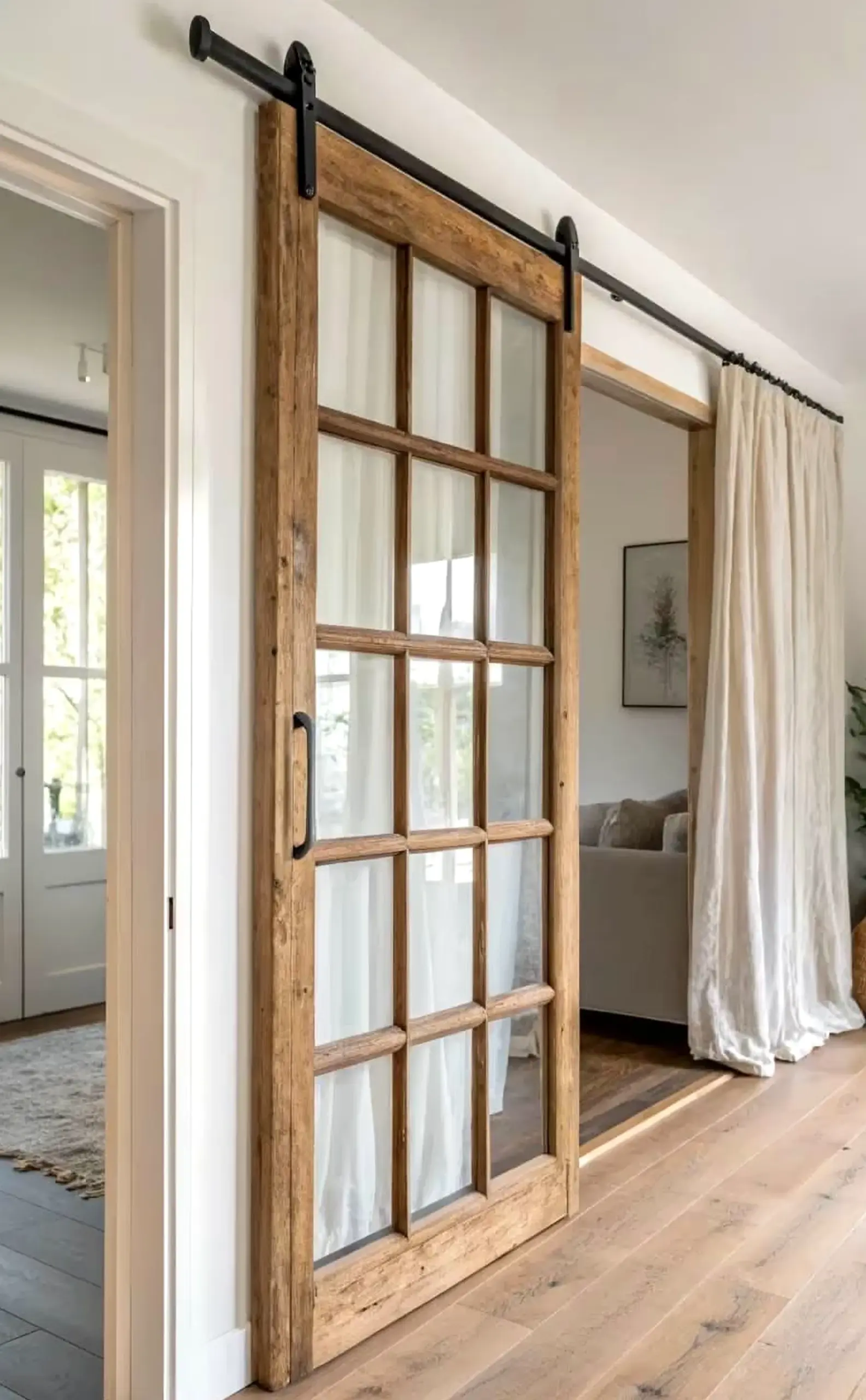 Tactile painted door adds a clear layer of personality, helping the outdoor space feel open and lived-in.
