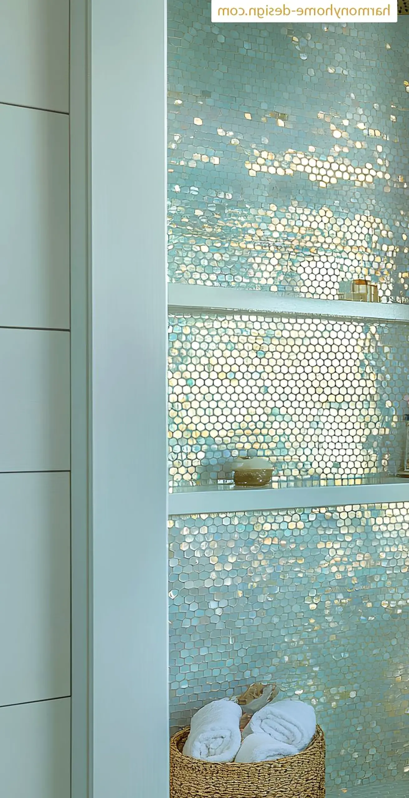 Layered sink area draws attention to freshness while the sitting area stays open and lived-in.