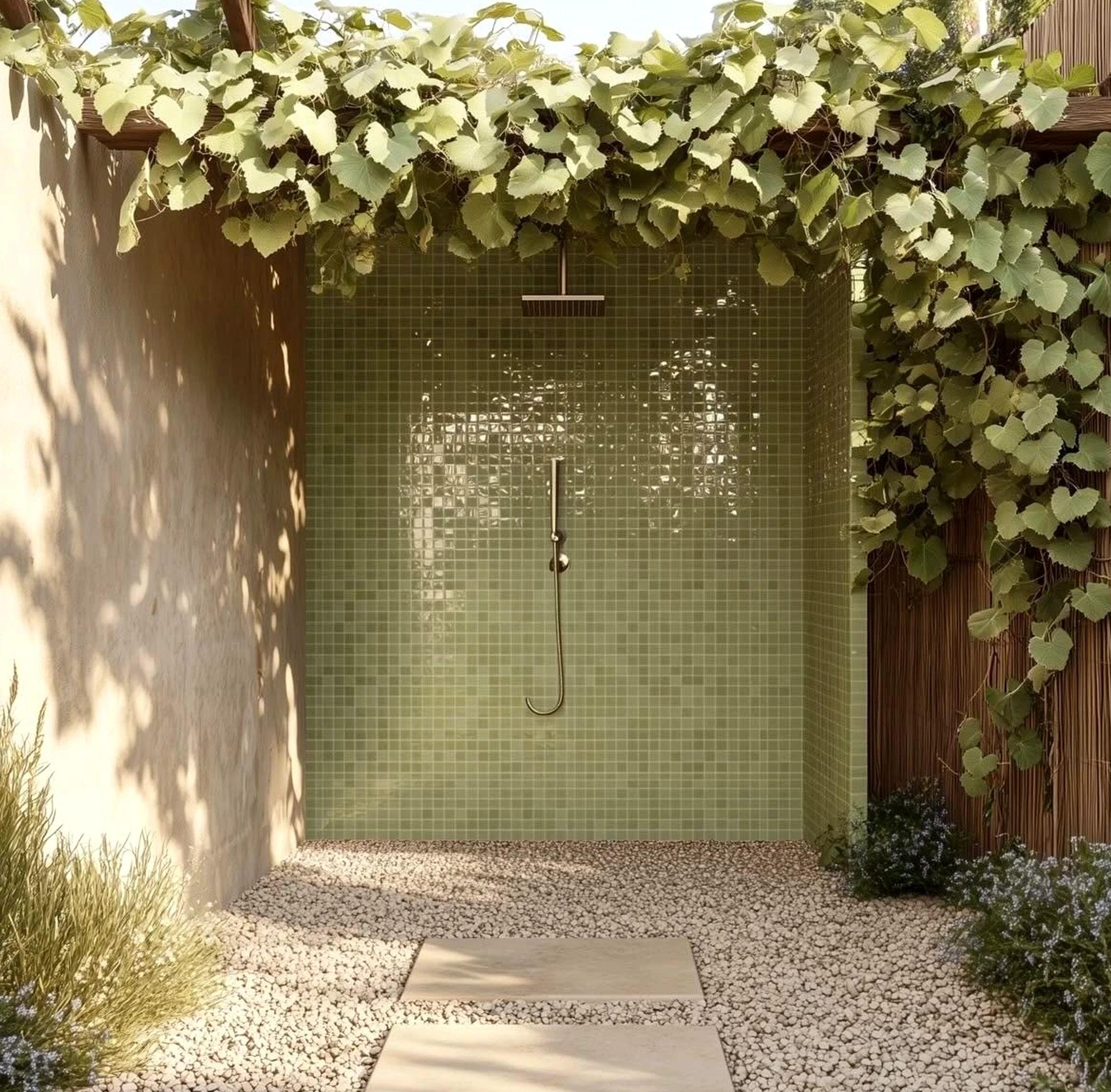 Graceful decorative mirror adds focus across the garden edge, giving the decor a finish that feels ready for quiet use.