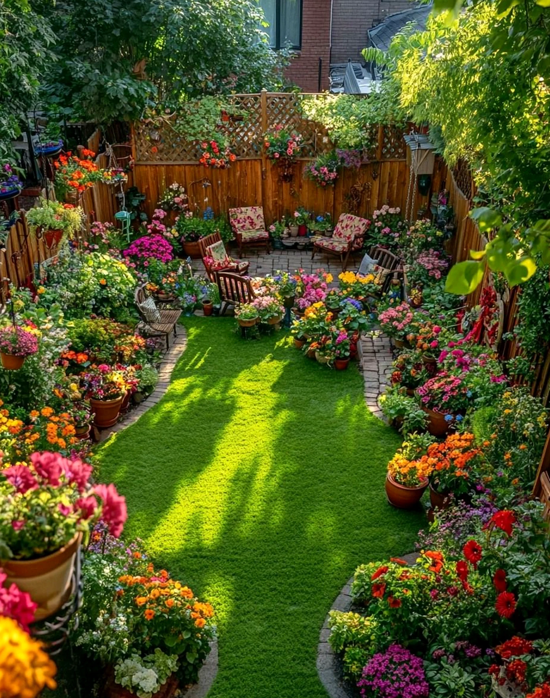 Open colorful passage brings a useful note of focus, making the outdoor space feel clear and inviting.