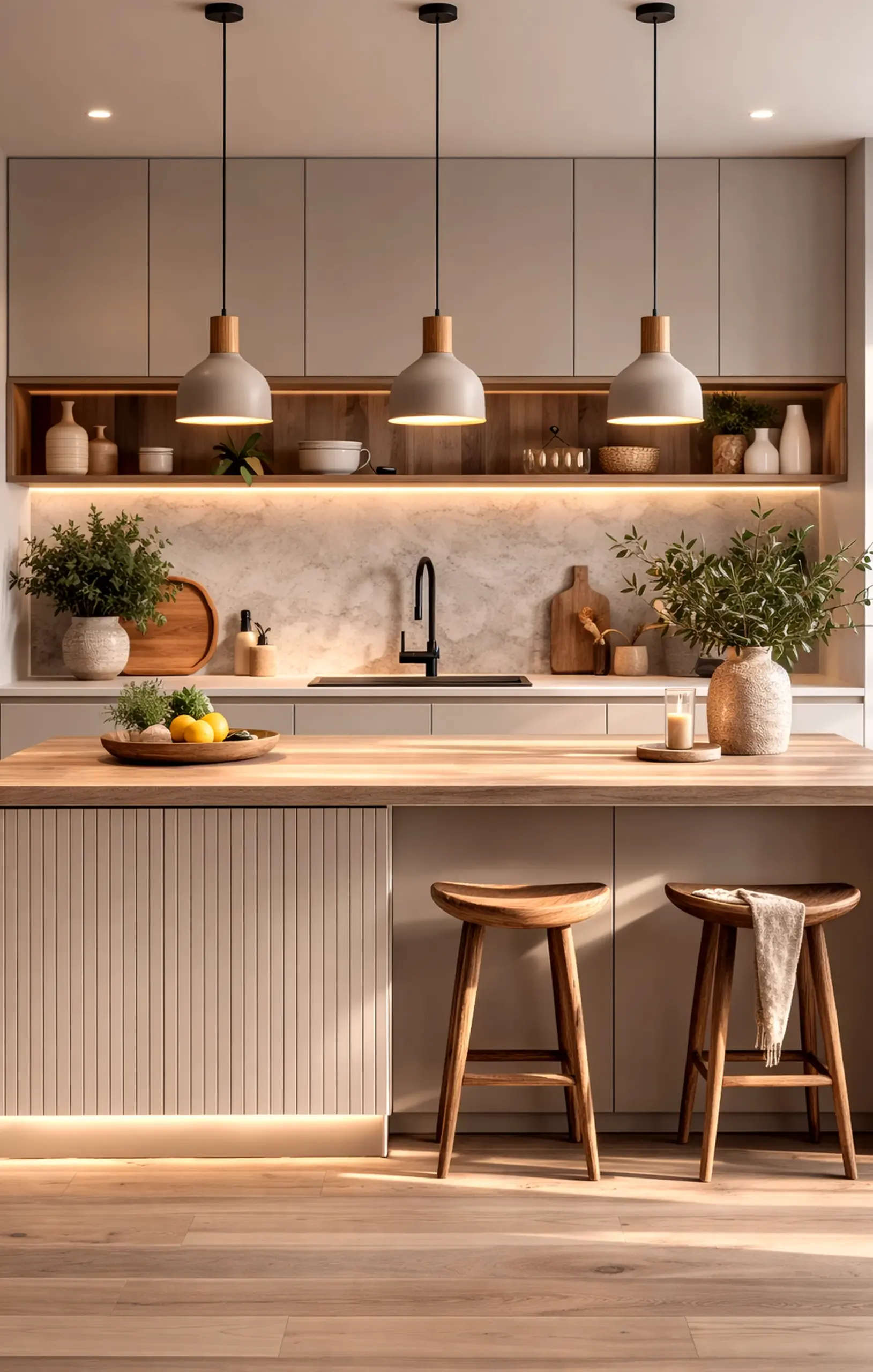 Polished wall niche adds personality across the room, giving the decor a finish that feels quietly finished.