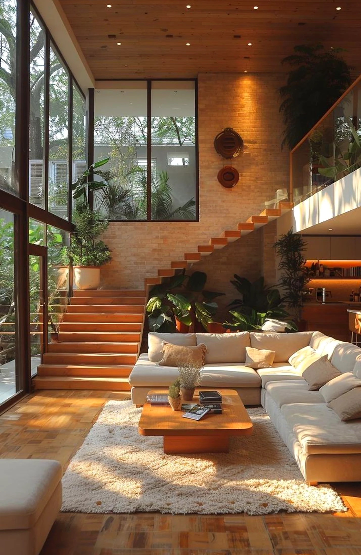 Warm wood shelving brings a useful note of focus, making the arrangement feel pleasantly composed.