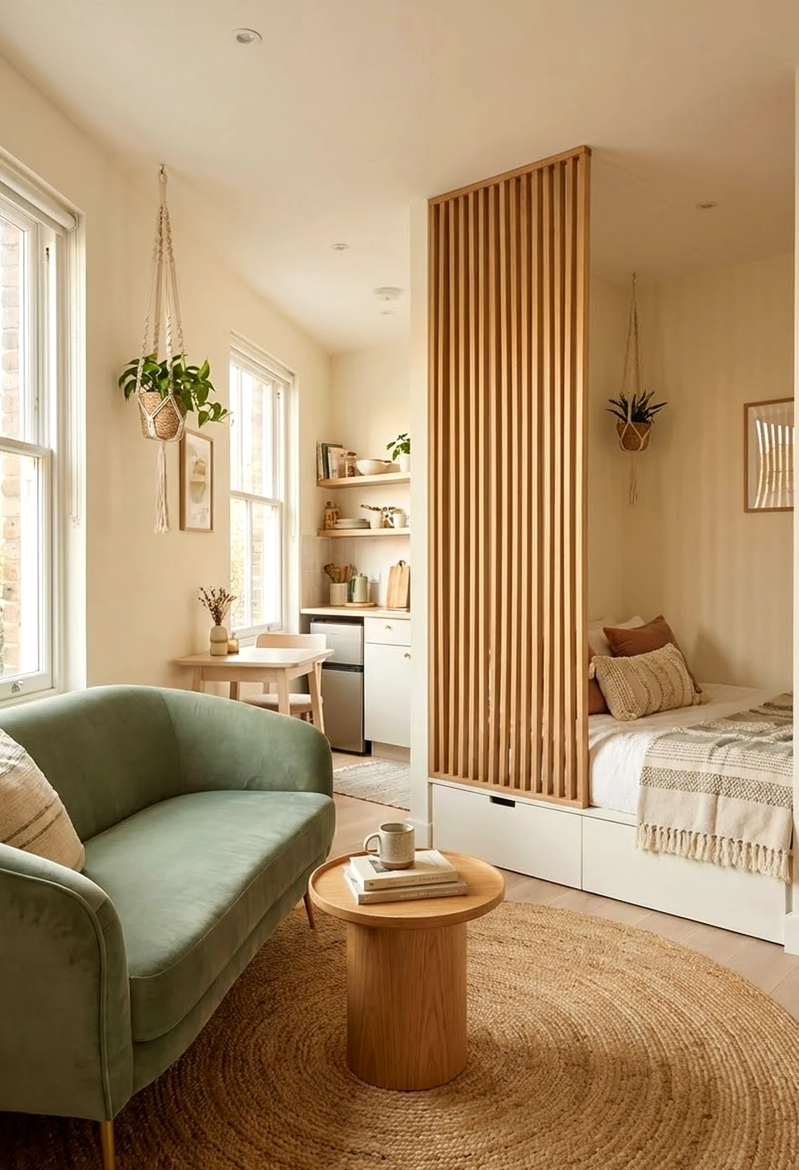 Crisp wall niche frames the garden edge with personality, making the scene feel personal and relaxed.