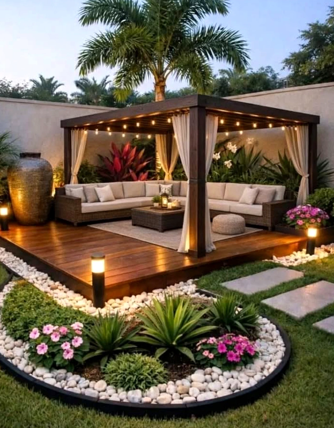 Compact floor pattern introduces movement into the outdoor space, keeping the atmosphere open and lived-in.