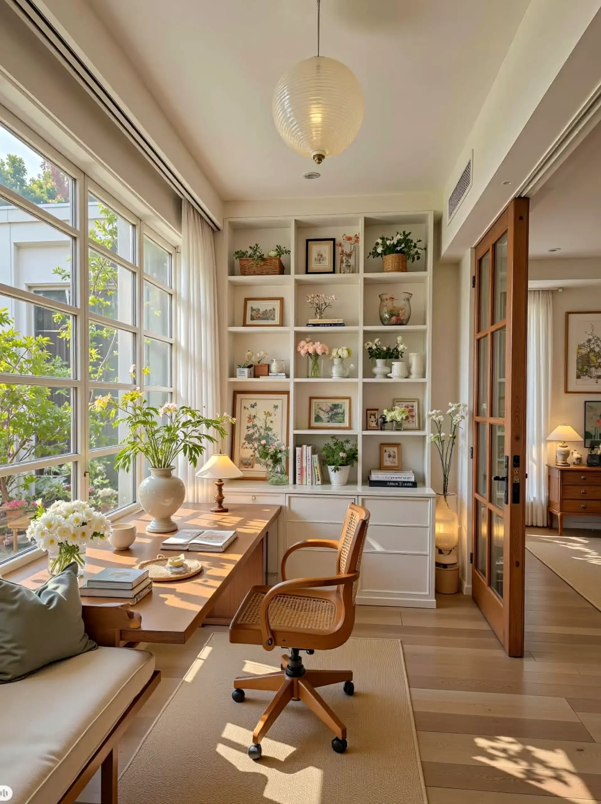 Crisp window seat frames the view with clarity, making the scene feel clear and inviting.