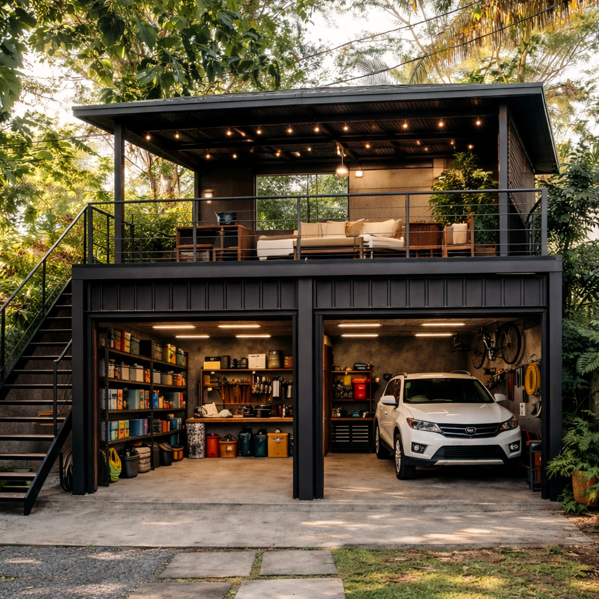 Luminous patio corner supports the garden edge through movement, leaving the space feeling open and lived-in.