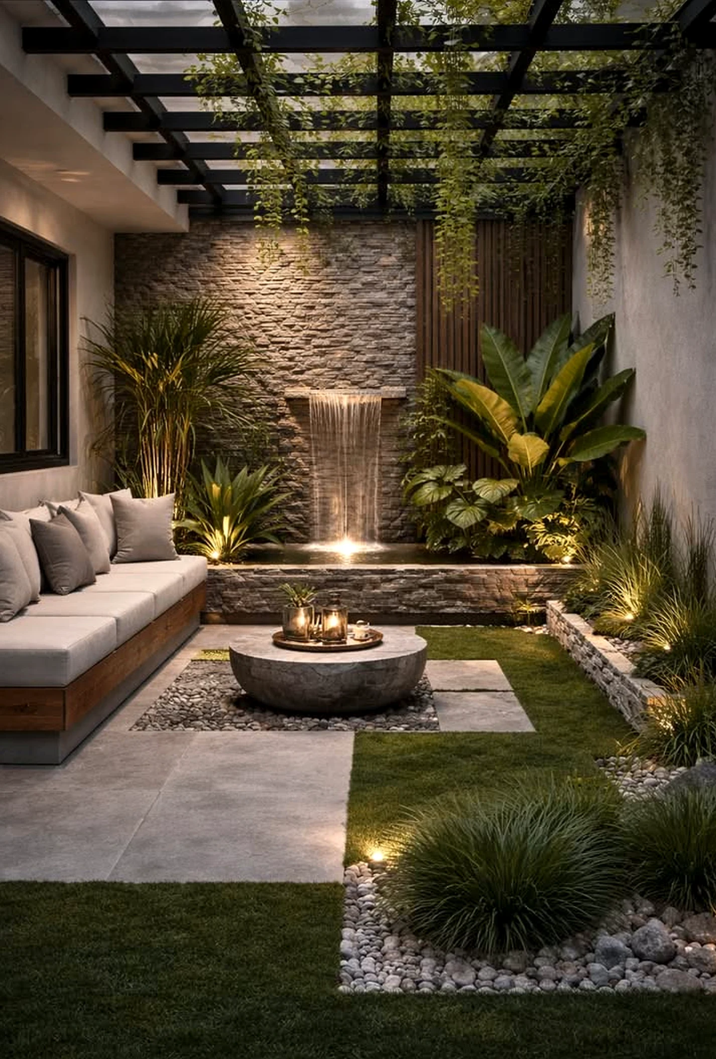 Polished garden border adds warmth across the entry, giving the decor a finish that feels comfortable in daily use.
