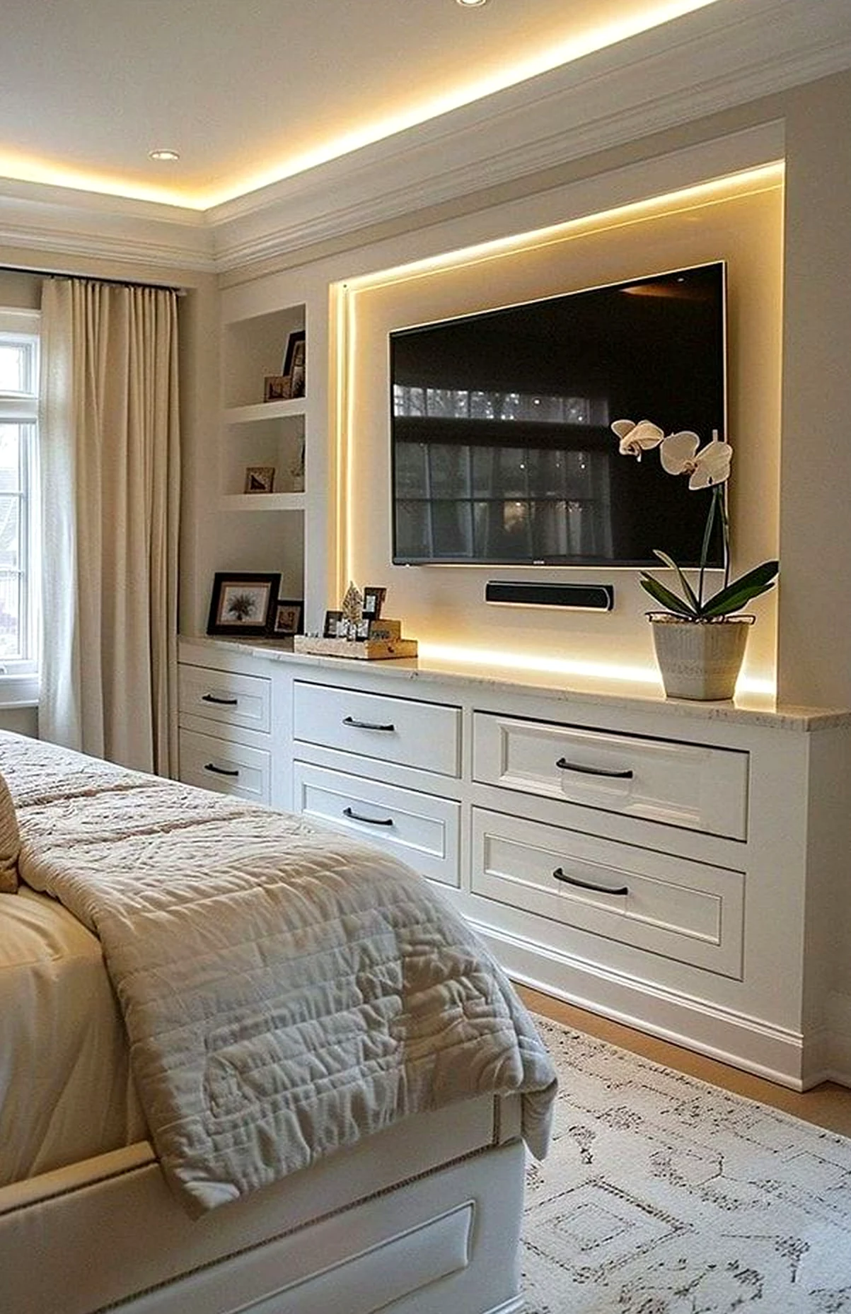 Cozy wooden deck draws attention to rhythm while the room stays visually grounded.