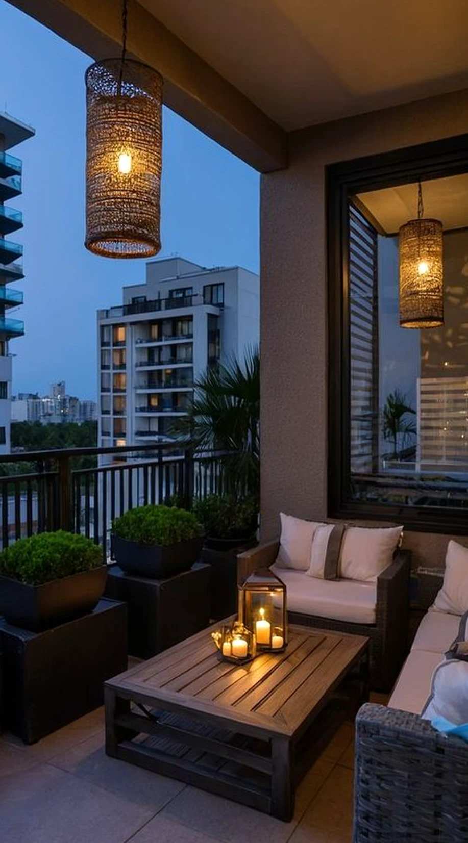Calm sunlit room gives the outdoor space more balance, so the whole view feels bright but not busy.