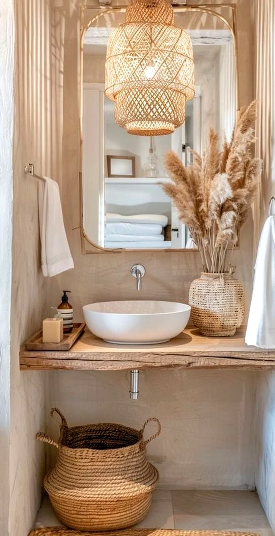 Compact neutral bedroom gives the outdoor space more shape, so the whole view feels pleasantly composed.