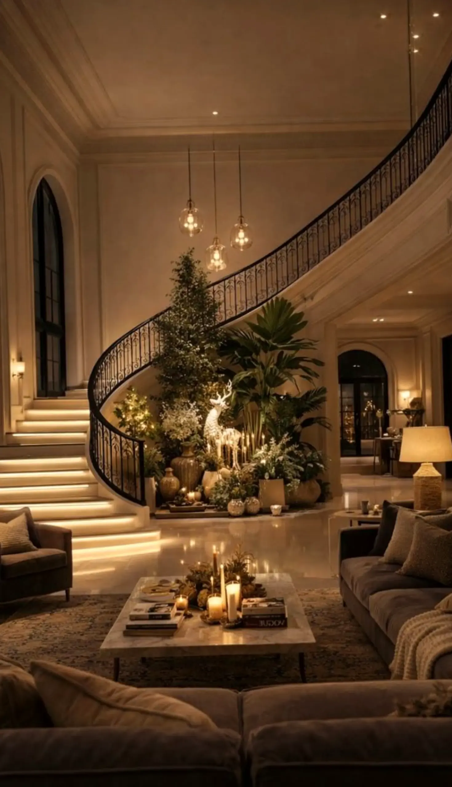 Textured stone terrace adds contrast across the wall, giving the decor a finish that feels comfortable in daily use.