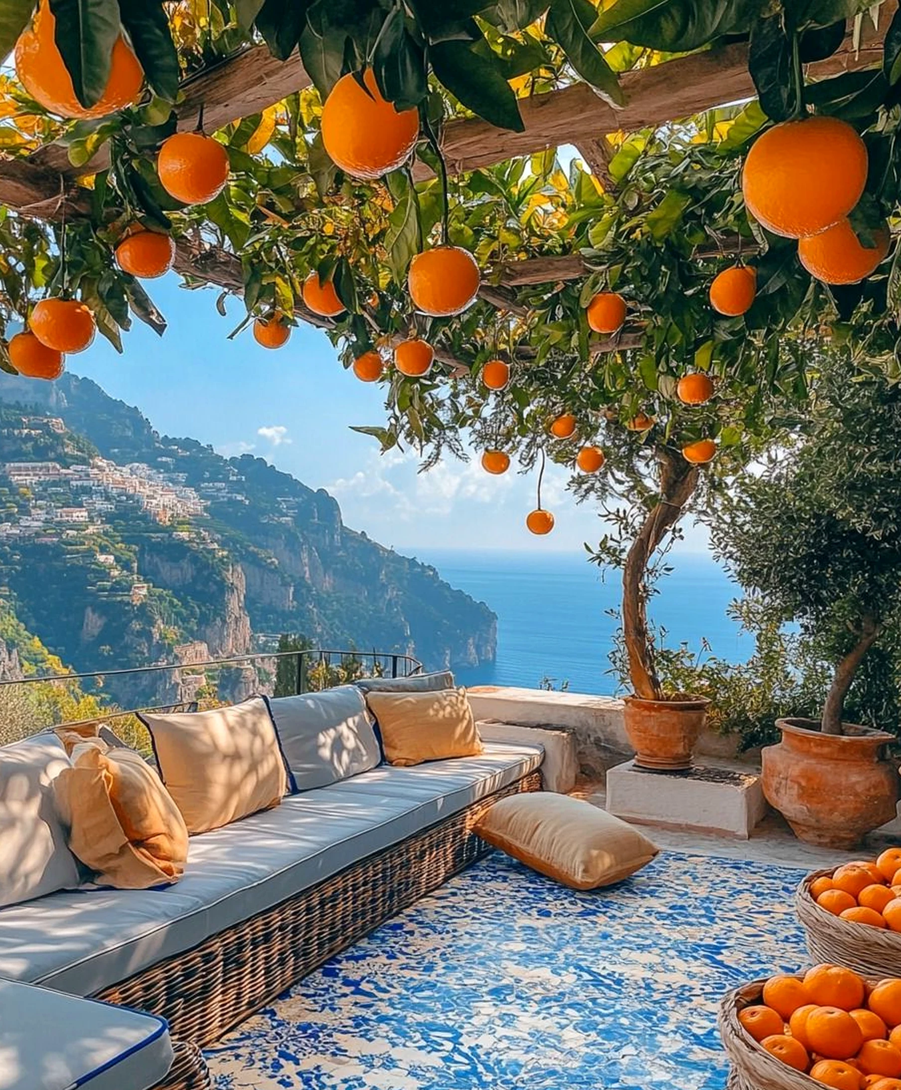 Inviting stone terrace brings order to the arrangement, creating a mood that feels easy to enjoy.