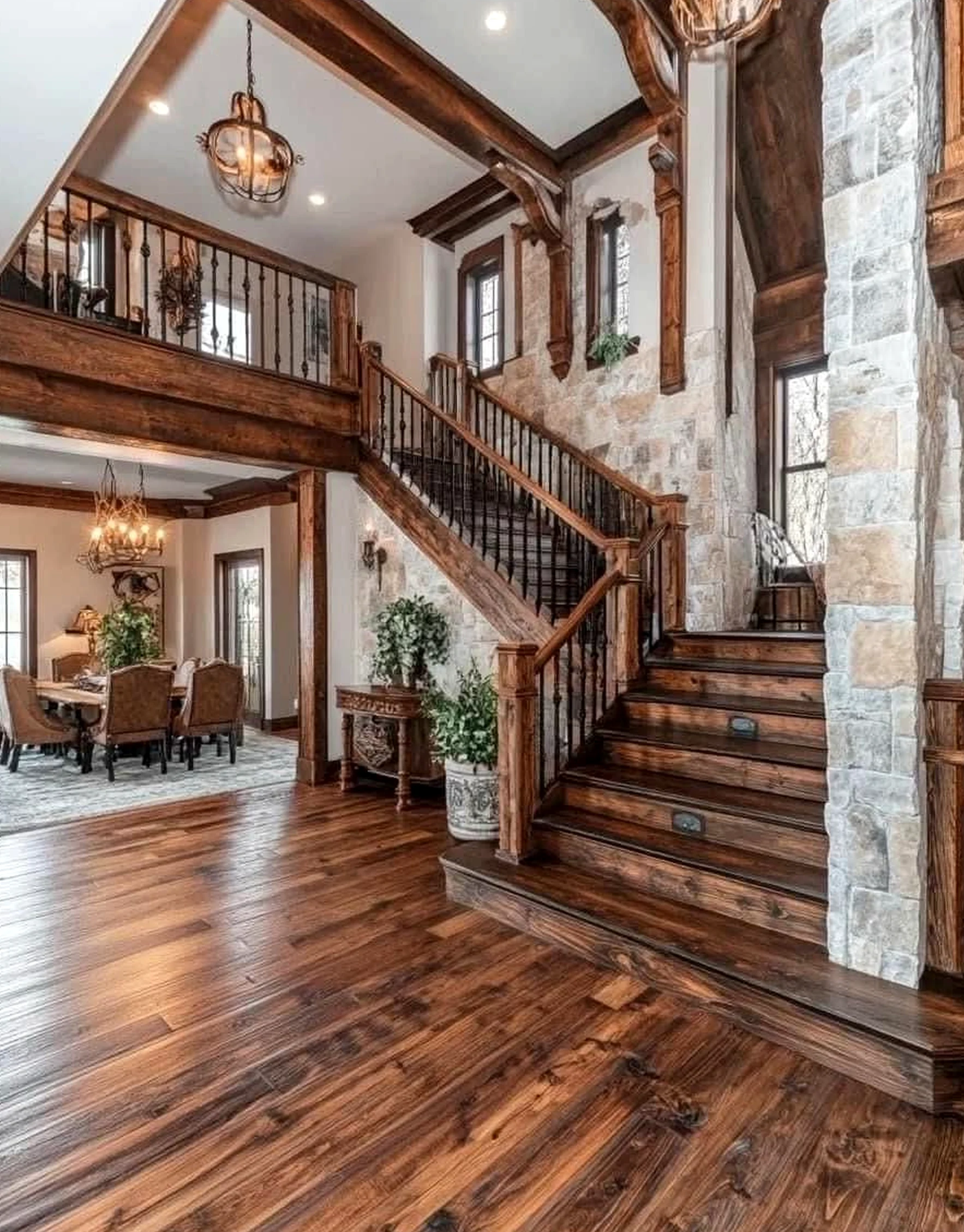 Graceful floor pattern brings comfort to the entry, creating a mood that feels settled and welcoming.