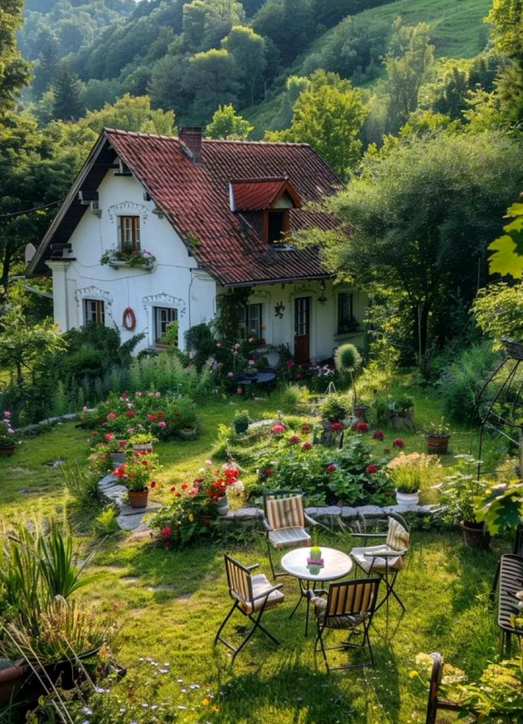 Leafy balcony scene brings a useful note of personality, making the corner feel soft at the edges.