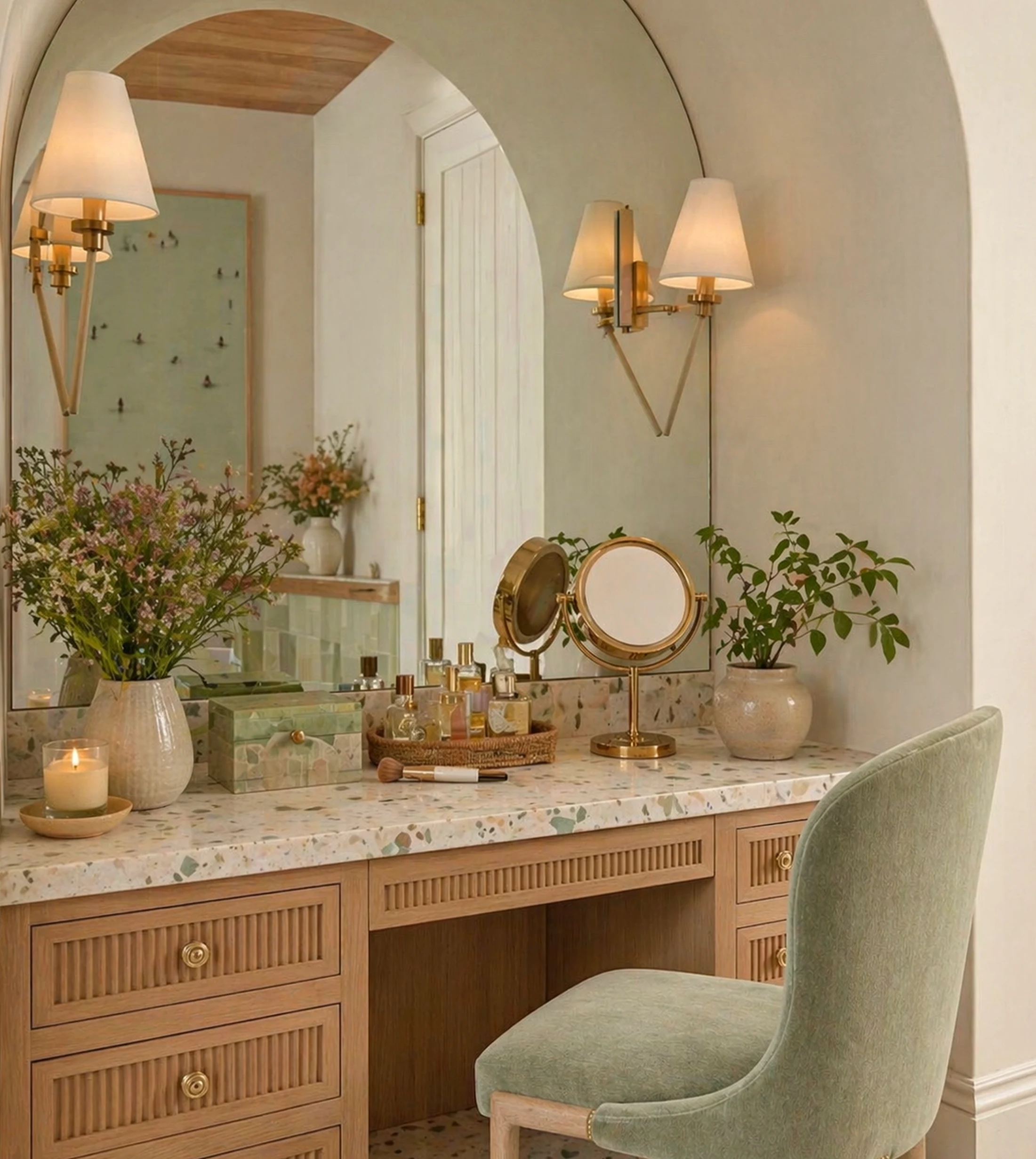 Compact bedside layer draws attention to clarity while the backdrop stays quietly finished.