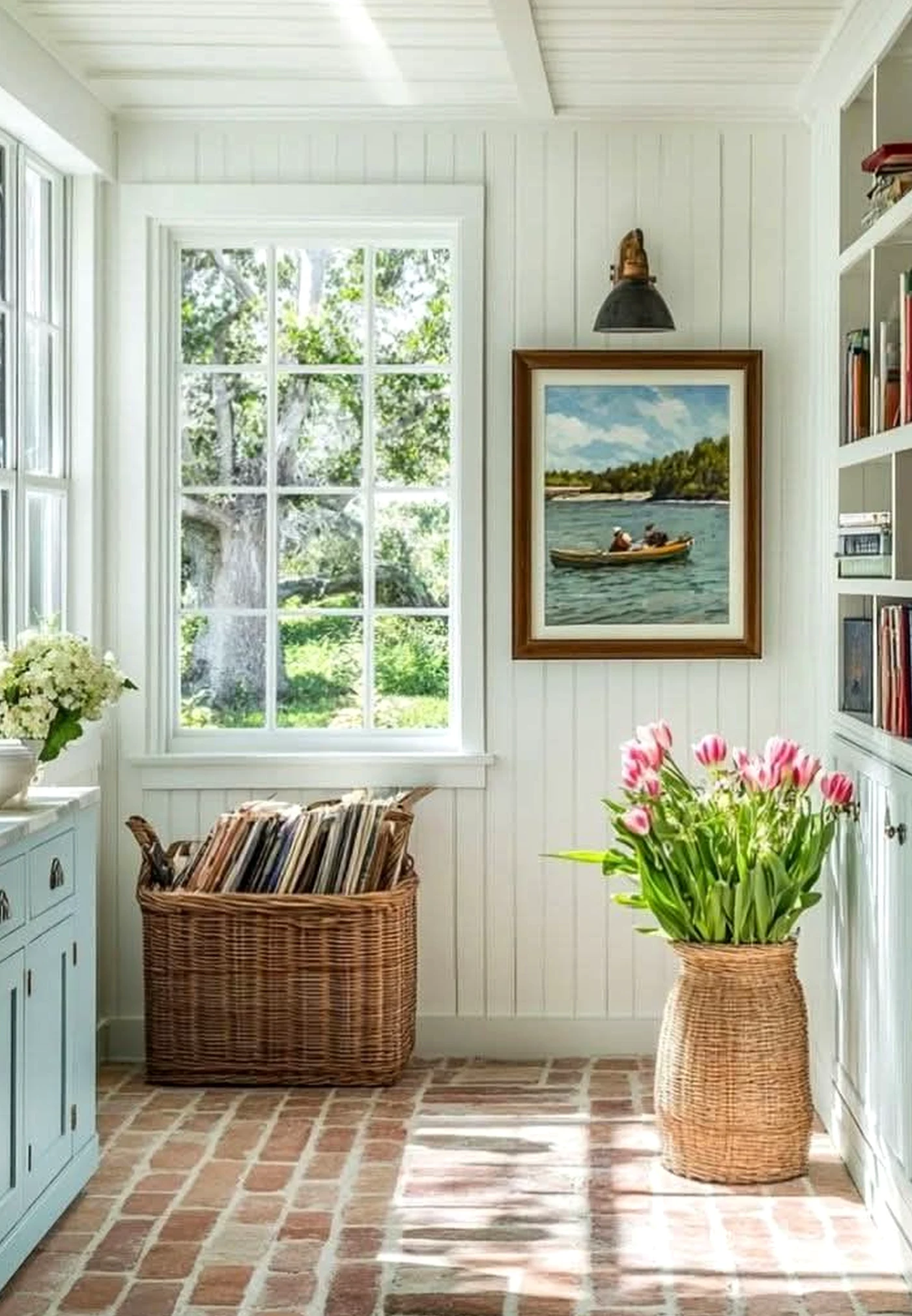Relaxed entry console supports the corner through rhythm, leaving the space feeling open and lived-in.
