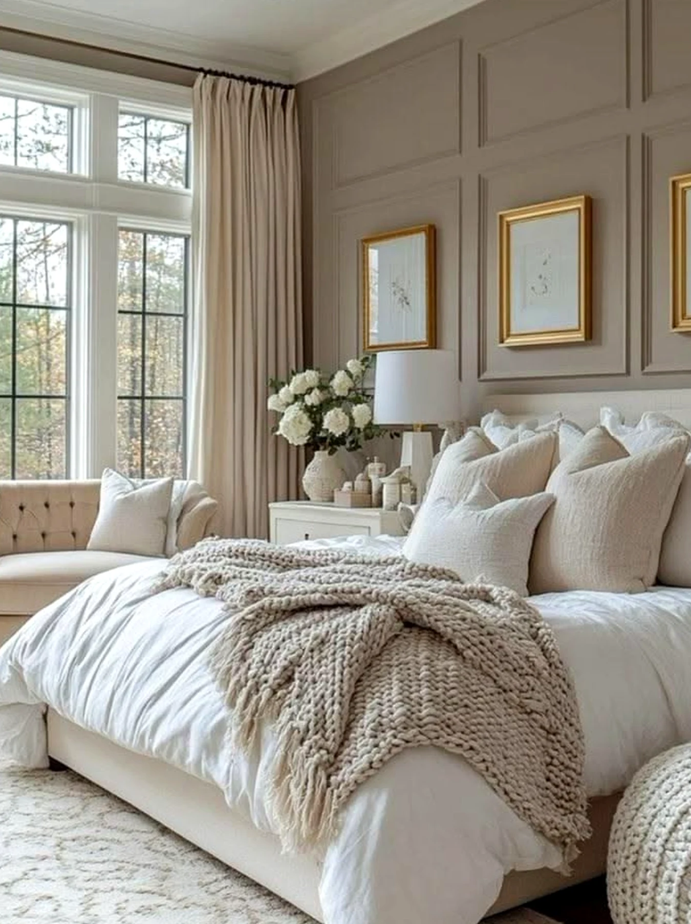 Luminous painted door draws attention to charm while the setting stays bright but not busy.
