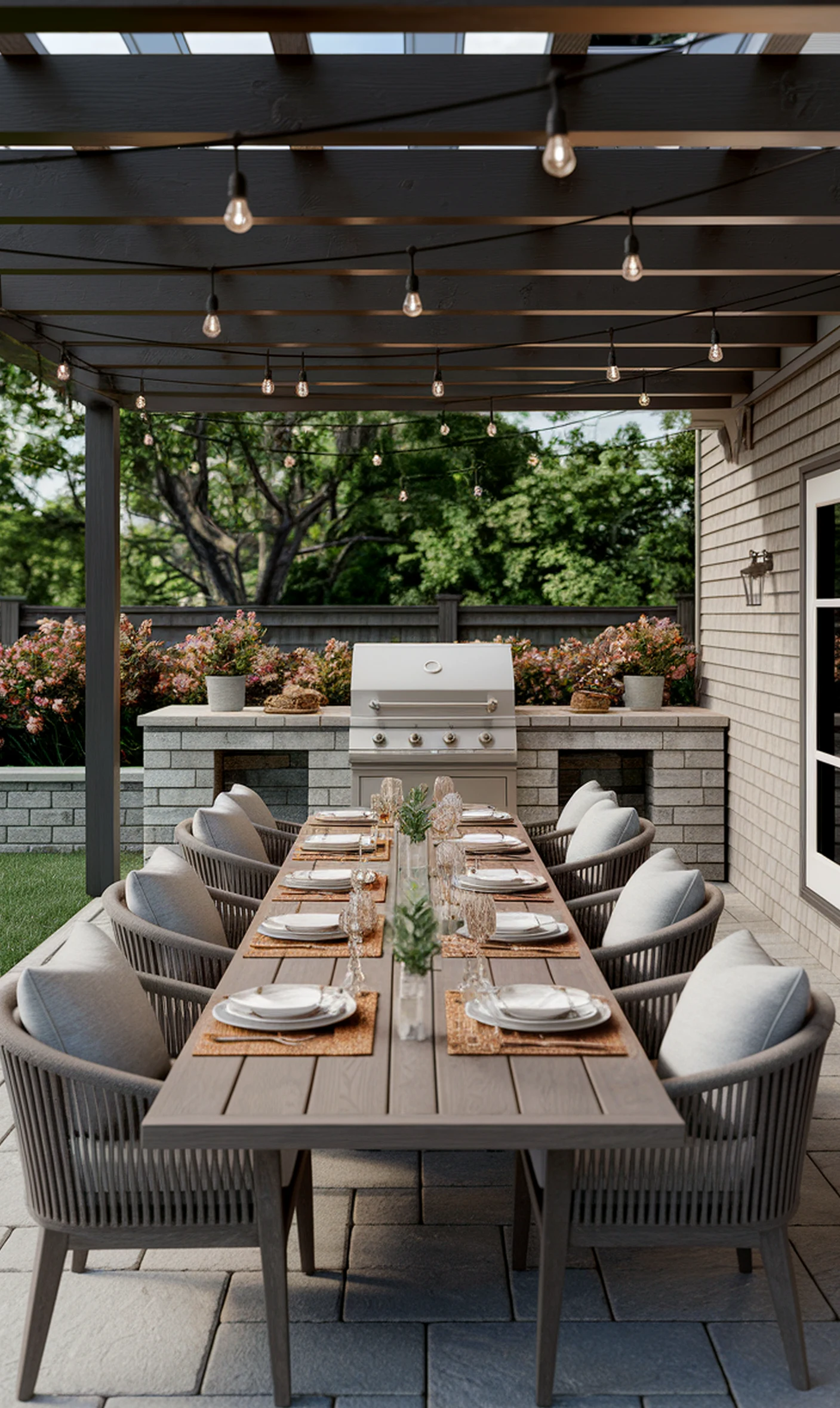Sunny patio corner draws attention to detail while the setting stays pleasantly composed.