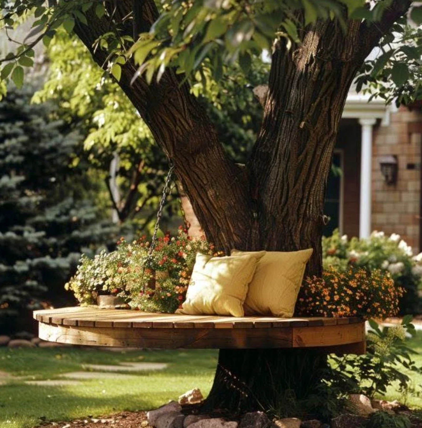 Earthy window seat gives the arrangement more ease, so the whole view feels soft at the edges.