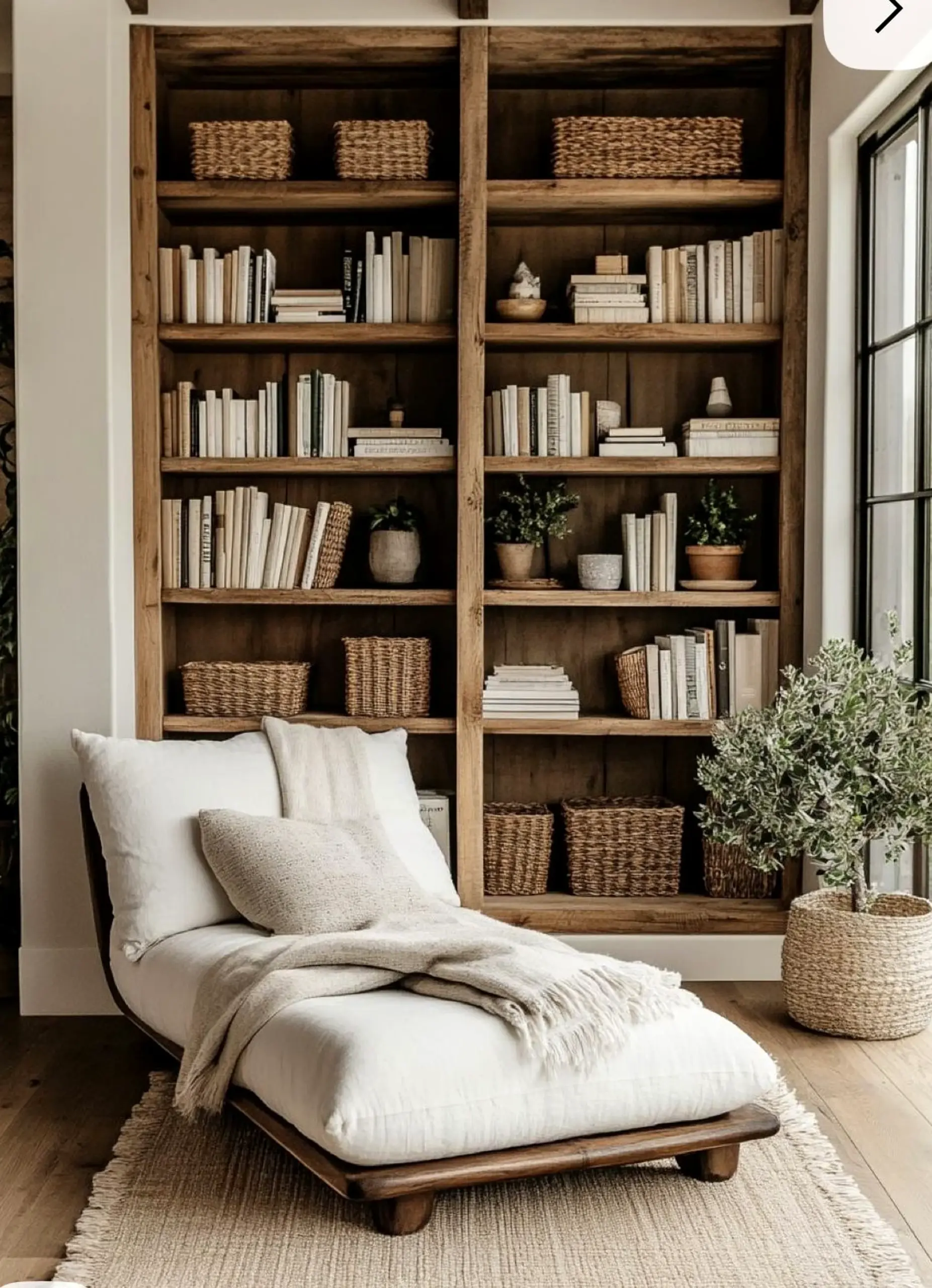 Earthy cabinet wall frames the setting with freshness, making the scene feel warm without clutter.