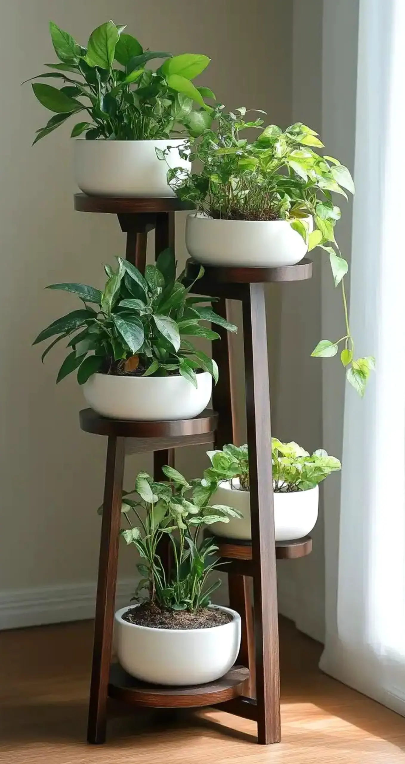 Simple wood shelving anchors the entry with focus, giving the view a mood that feels bright but not busy.